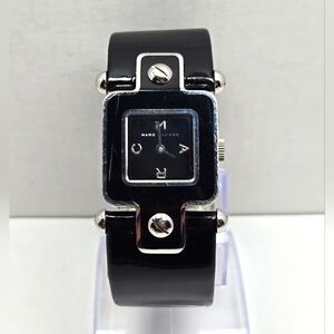 Womens Vintage Marc Jacobs Black Quartz Cuff Watch Silver Leather New Battery